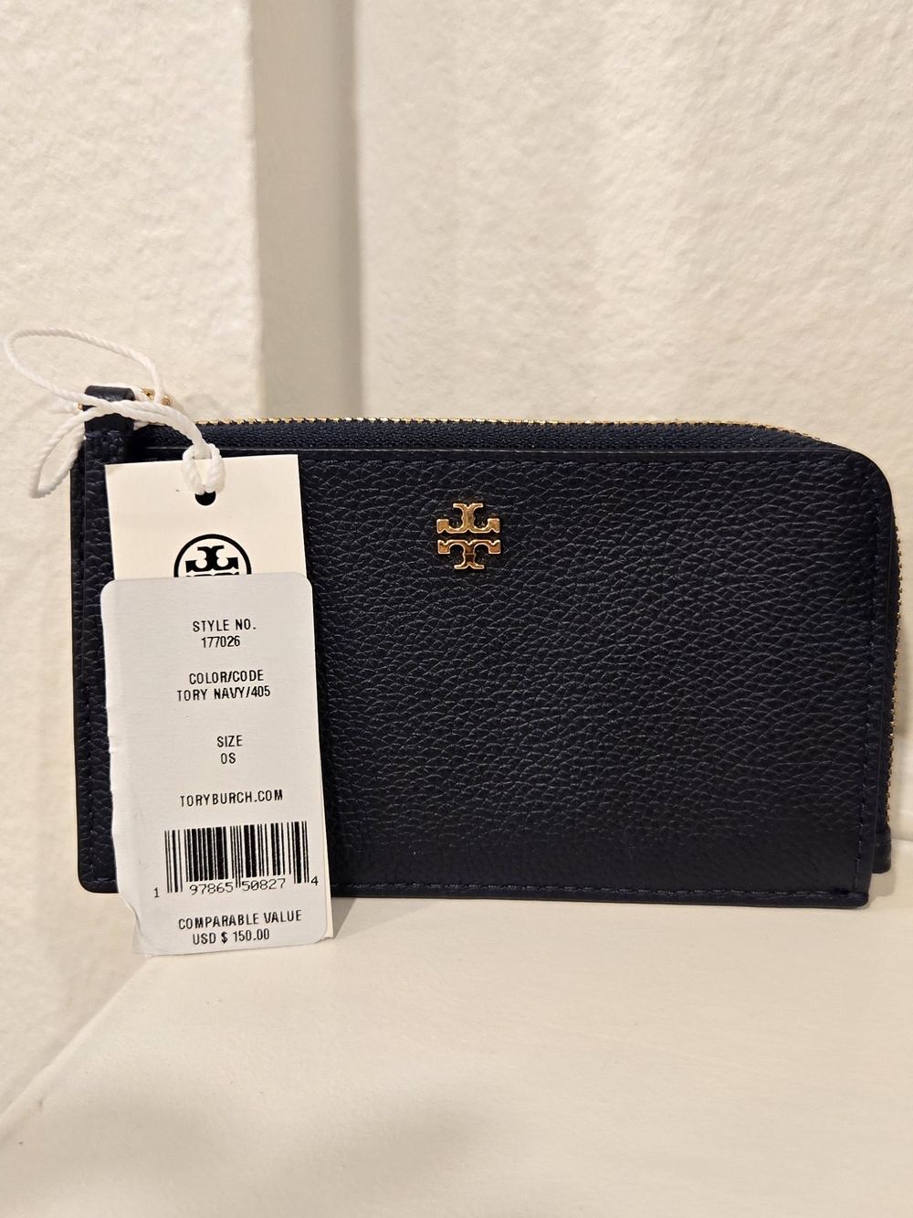 Brand New Navy Tory Burch With Gold Logo Wallet